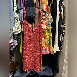 RED SMOCKED FLORAL DRESS